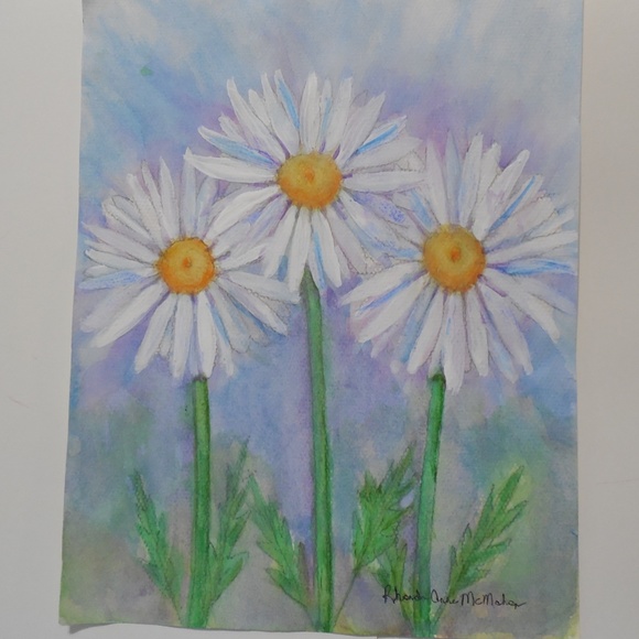 White Daisy Original Watercolor Painting - Picture 3 of 5